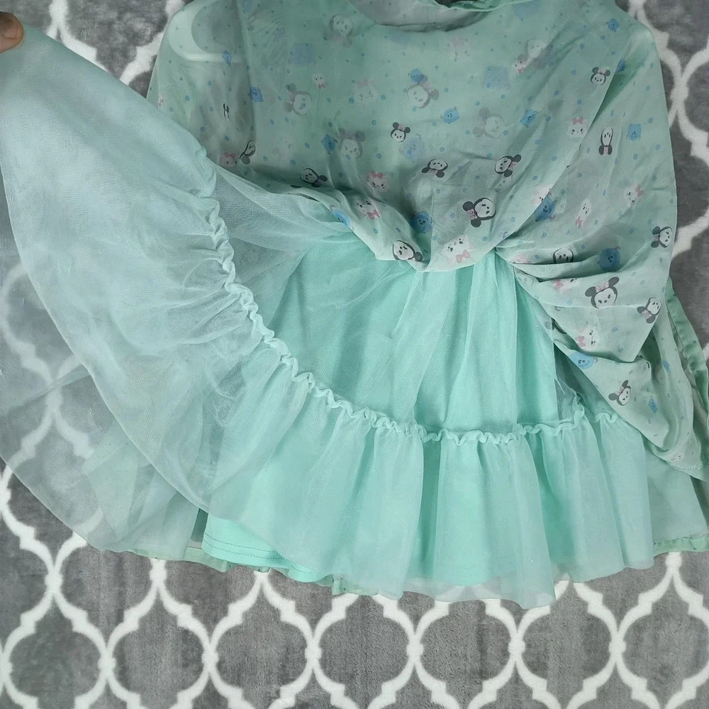Disney Tsum Tsum Party Dress Girls 4T Mint Green Tulle Bow Minnie Mouse